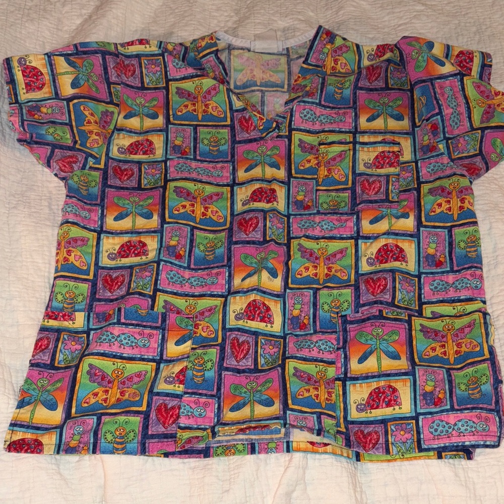 Peaches Uniforms Pastel Butterfly Scrub Top